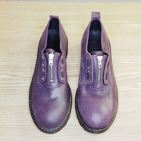 Diesel Oxford Women's Size 8? Purple Leather Zipper Suede Block Heel Barely Worn - Picture 3 of 7